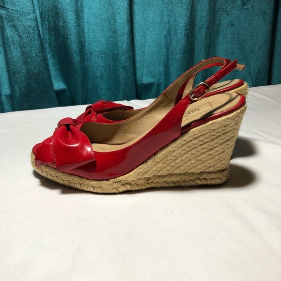 Valentino Garavani Italy red patent leather bow wedge espadrille sandals 38 - Picture 2 of 14